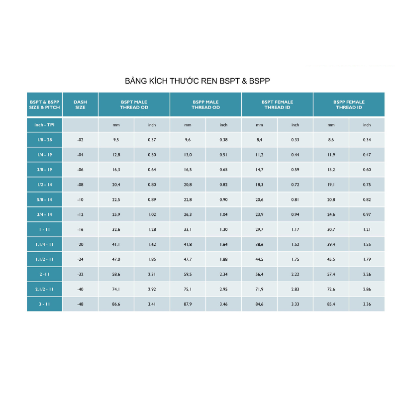 Bảng kích thước BSPP-BSPT